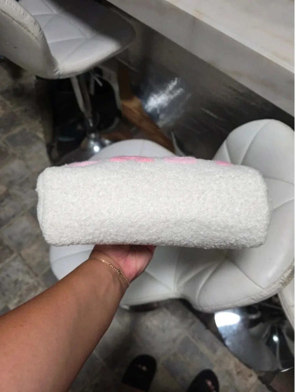 Fuzzy Cosmetic Bag Pink & White – New